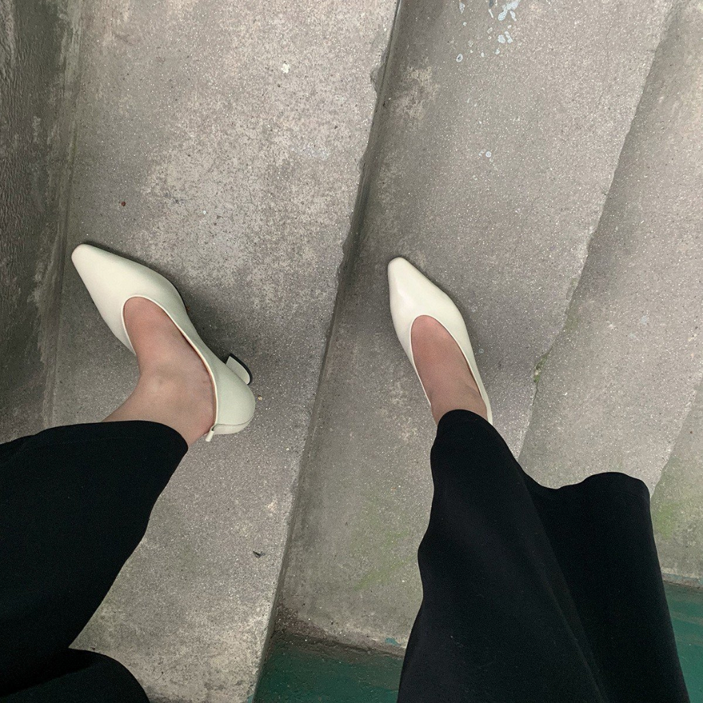 ENSO - Giày Cao Gót Da Thật AMBER Màu Trắng Kem