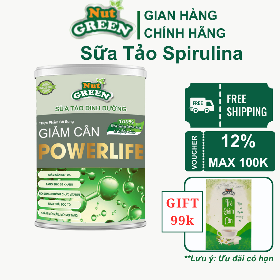 Tảo xoắn Dinh Dưỡng Giảm cân Nutgreen, Sữa Tảo Spirulina giúp cân bằng dưỡng chất cho cơ thể đào thải độc tố