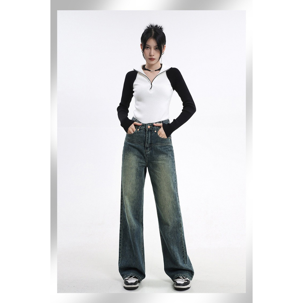 Quần Jeans Nữ Ống Suông Phối Túi , Quần Bò Nữ Ống Rộng Màu Xanh Siu Kute TL36 | BigBuy360 - bigbuy360.vn