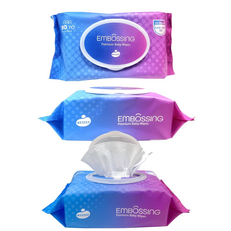COMBO 10 GÓI KHĂN GIẤY ƯỚT CAO CẤP WESSER KHÔNG MÙI cho bé