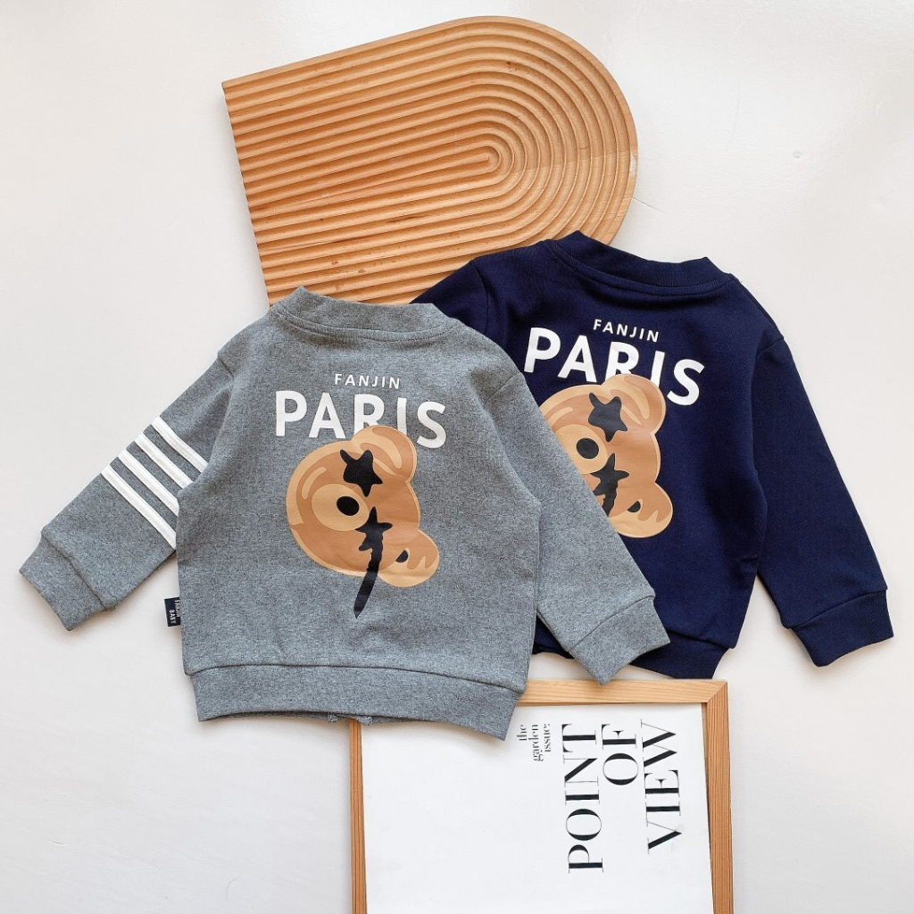 ÁO CADIGAN GẤU PARIS DỄ THƯƠNG CHẤT LEN TĂM DÀY DẶN CHO BÉ