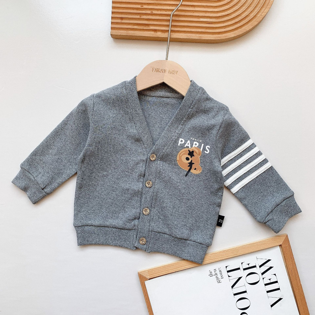 ÁO CADIGAN GẤU PARIS DỄ THƯƠNG CHẤT LEN TĂM DÀY DẶN CHO BÉ