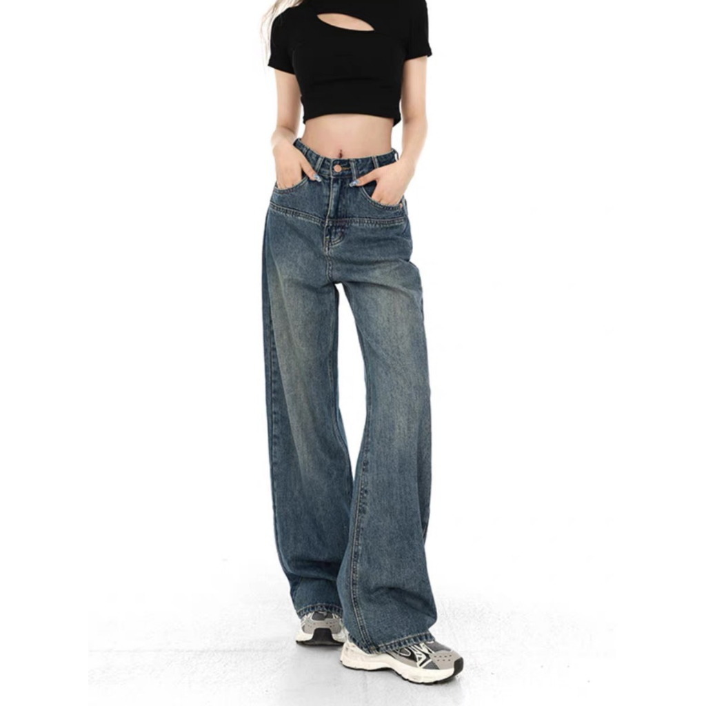 Quần Jeans Nữ Ống Suông Phối Túi , Quần Bò Nữ Ống Rộng Màu Xanh Siu Kute TL36 | BigBuy360 - bigbuy360.vn