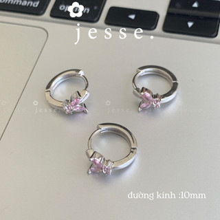 1 chiếc Khuyên tai  tròn hồng đường kính 10mm tim đen jesse store