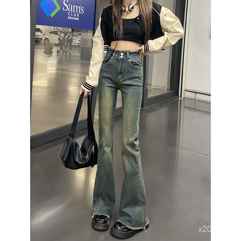 Quần Jeans Nữ Ống Loe Tua Rua Gấu , Quần Bò Nữ Ống Loe 2 Cúc Phong Cách Hot Girl TL42