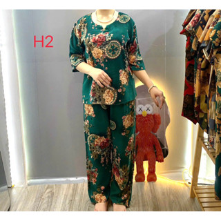 Đồ bộ trung niên cho mẹ Kiuti bộ lụa tay lỡ quần dài đồ bộ mặc nhà nữ trung niên vải lụa hàn châu