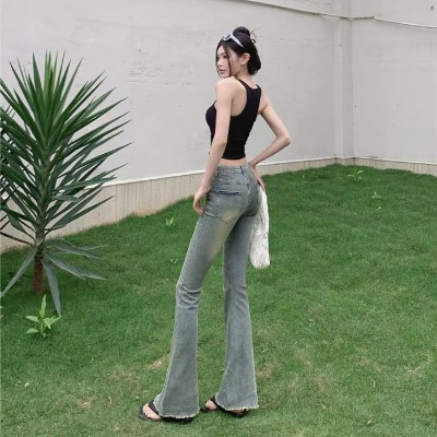 A07 Quần jeans nữ ống loe gấu tua rua , quần jean nữ, quần bò nữ ống loe chất co giãn tôn dáng 2023