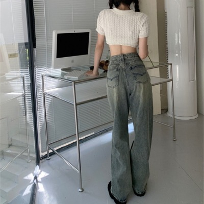 A10 Quần jeans nữ lưng cao ống suông, quần bò nữ ống suông màu xanh bạc không rách phù hợp cho học sinh sinh viên | BigBuy360 - bigbuy360.vn