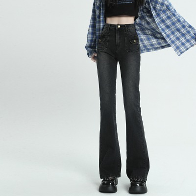 A01 Quần Jeans nữ Denim ống Loe Túi Hộp 2 bên cách điệu - quần jeans nữ ống loe co dãn cực xinh phong cách ulzang | BigBuy360 - bigbuy360.vn