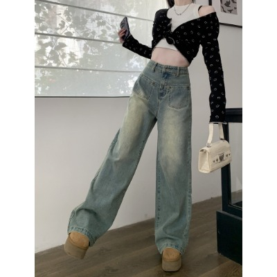 A03 Quần Jeans Nữ Ống Rộng Dáng Suông, Quần bò nữ ống suông 2 túi mặt trước RETRO mặc đi học làm chơi đều đẹp | BigBuy360 - bigbuy360.vn