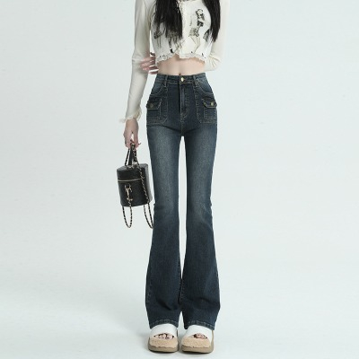 A01 Quần Jeans nữ Denim ống Loe Túi Hộp 2 bên cách điệu - quần jeans nữ ống loe co dãn cực xinh phong cách ulzang | BigBuy360 - bigbuy360.vn