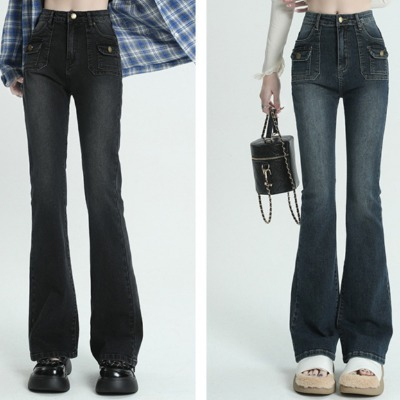 A01 Quần Jeans nữ Denim ống Loe Túi Hộp 2 bên cách điệu - quần jeans nữ ống loe co dãn cực xinh phong cách ulzang | BigBuy360 - bigbuy360.vn