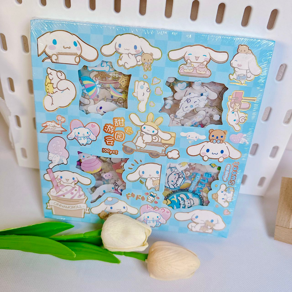 Hộp 100 tấm sticker cute trang trí dán tập vở, bình nước, bút nước