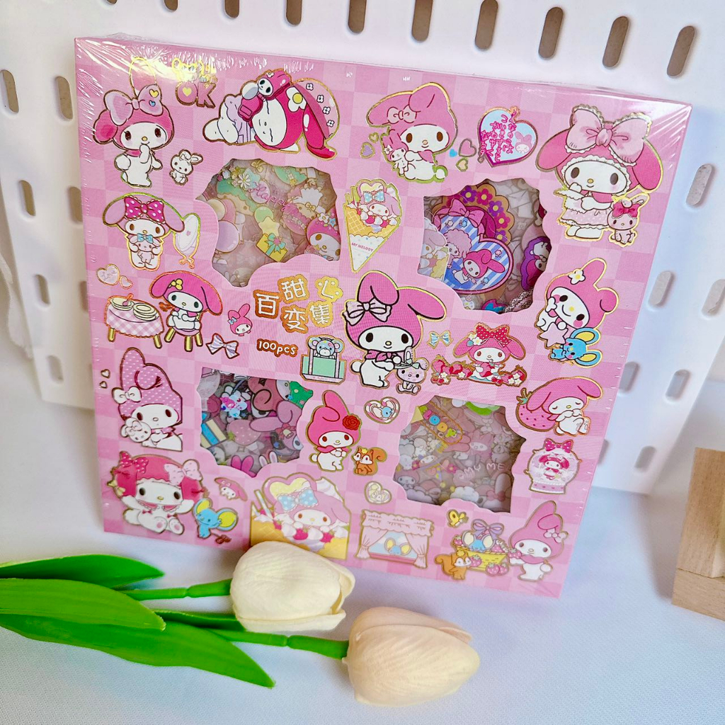 Hộp 100 tấm sticker cute trang trí dán tập vở, bình nước, bút nước