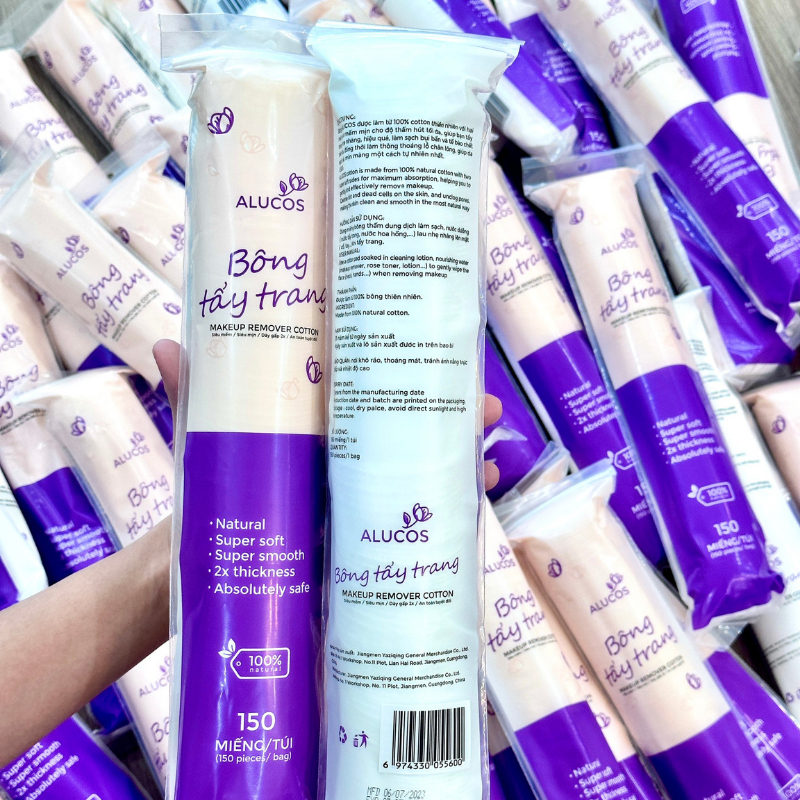 Bông tẩy trang 150 miếng, bông tẩy trang tròn Alucos dày dặn, mềm dai - dùng cực thích