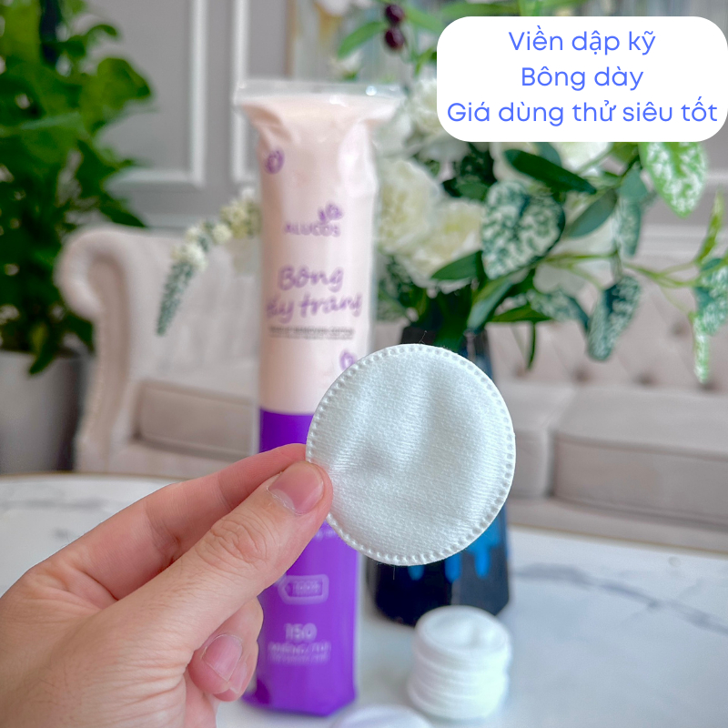 Bông tẩy trang 150 miếng, bông tẩy trang tròn Alucos dày dặn, mềm dai - dùng cực thích