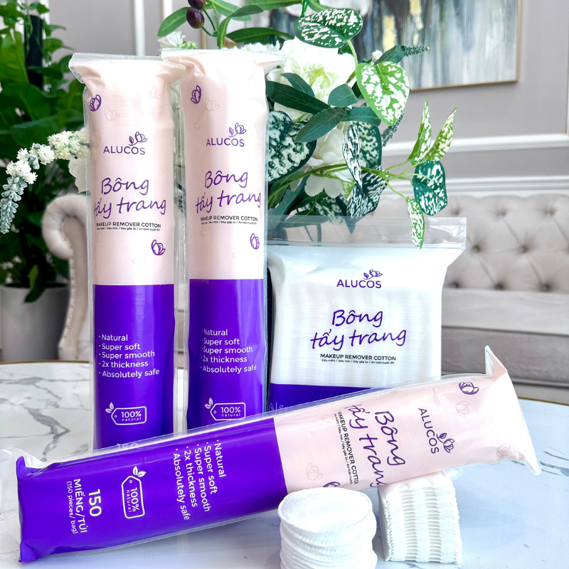 Bông tẩy trang 150 miếng, bông tẩy trang tròn Alucos dày dặn, mềm dai - dùng cực thích