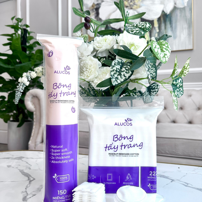 Bông tẩy trang 150 miếng, bông tẩy trang tròn Alucos dày dặn, mềm dai - dùng cực thích