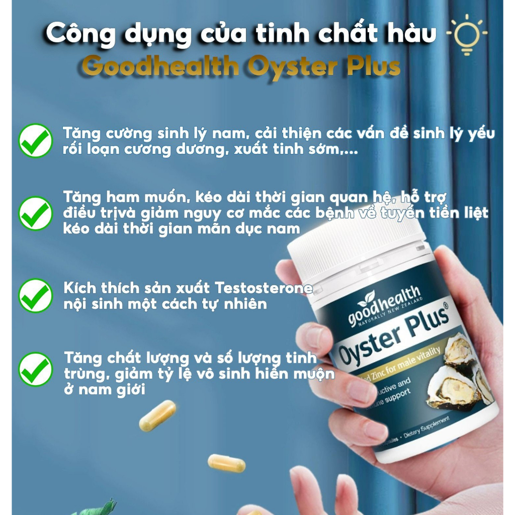 Hàu Oyster Plus Good Health [HÀNG ÚC]- Hộp 60viên Tăng Cường Sinh Lý Phái Mạnh( hàu lùn, hàu cao)