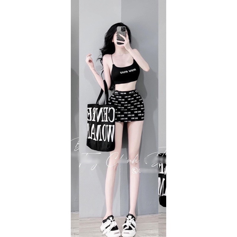 Set áo yếm in chà meo kèm váy ngắn sexy chất bozip mềm