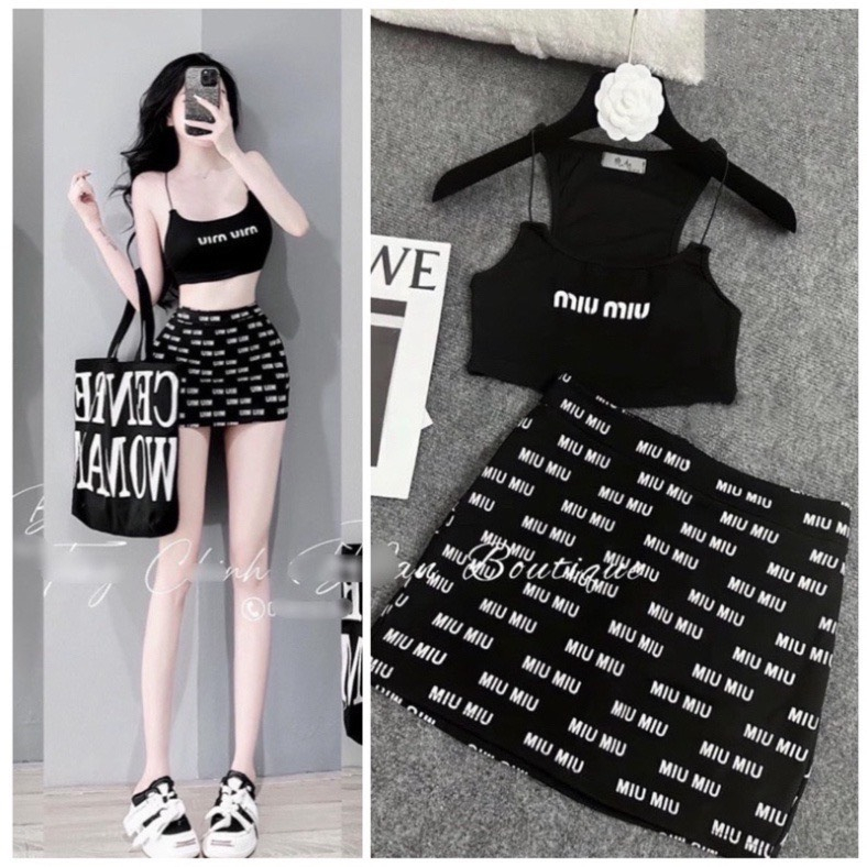 Set áo yếm in chà meo kèm váy ngắn sexy chất bozip mềm