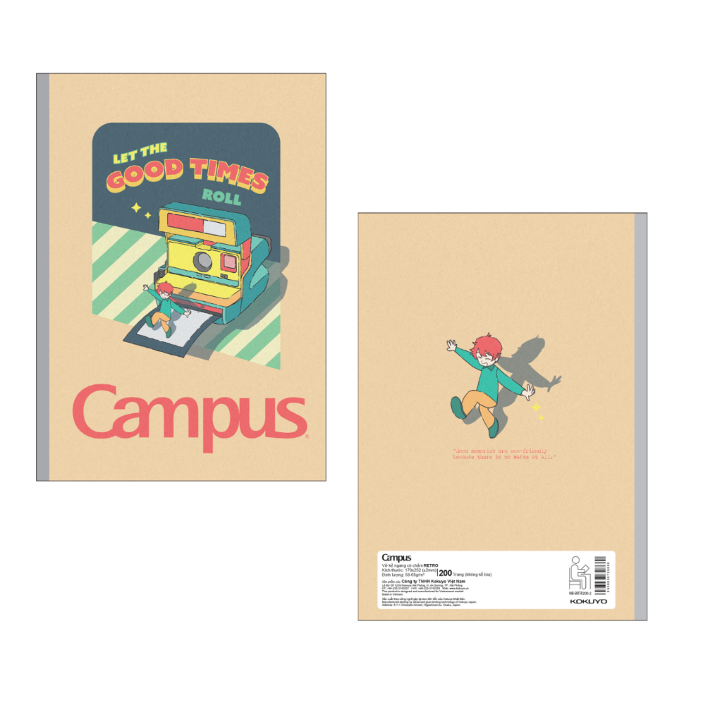 Vở campus RETRO 200 trang dòng kẻ ngang có chấm - Mua 5 quyển tặng bút nhớ dòng