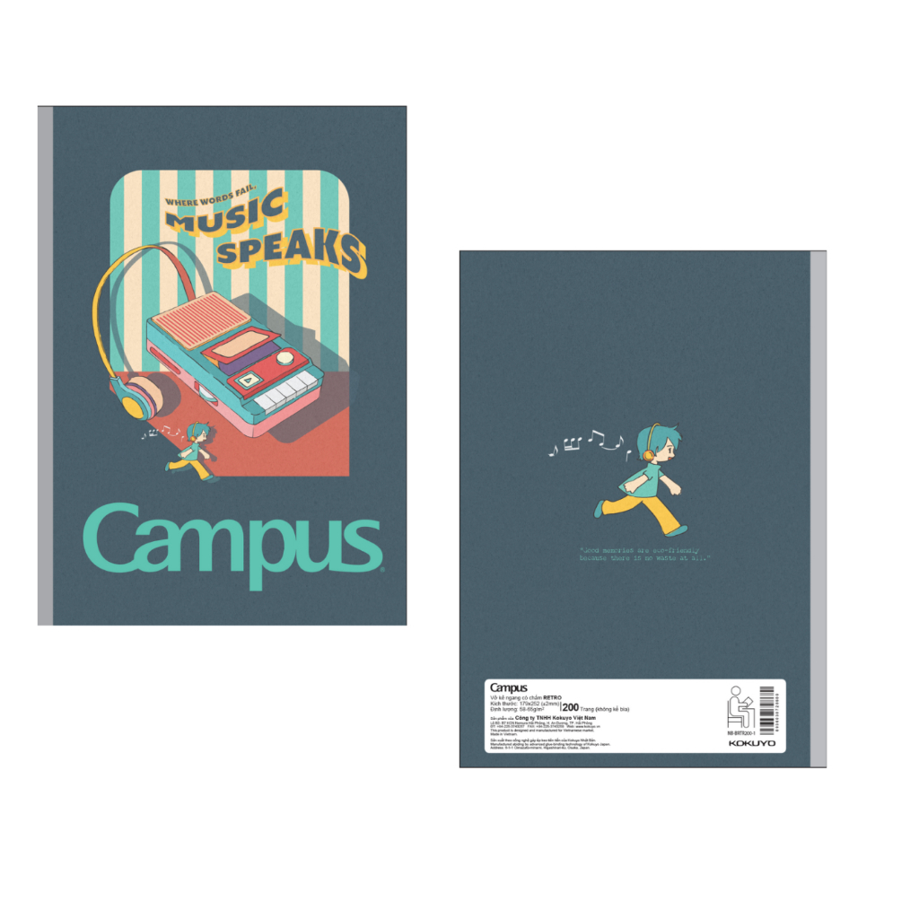Vở campus RETRO 200 trang dòng kẻ ngang có chấm - Mua 5 quyển tặng bút nhớ dòng