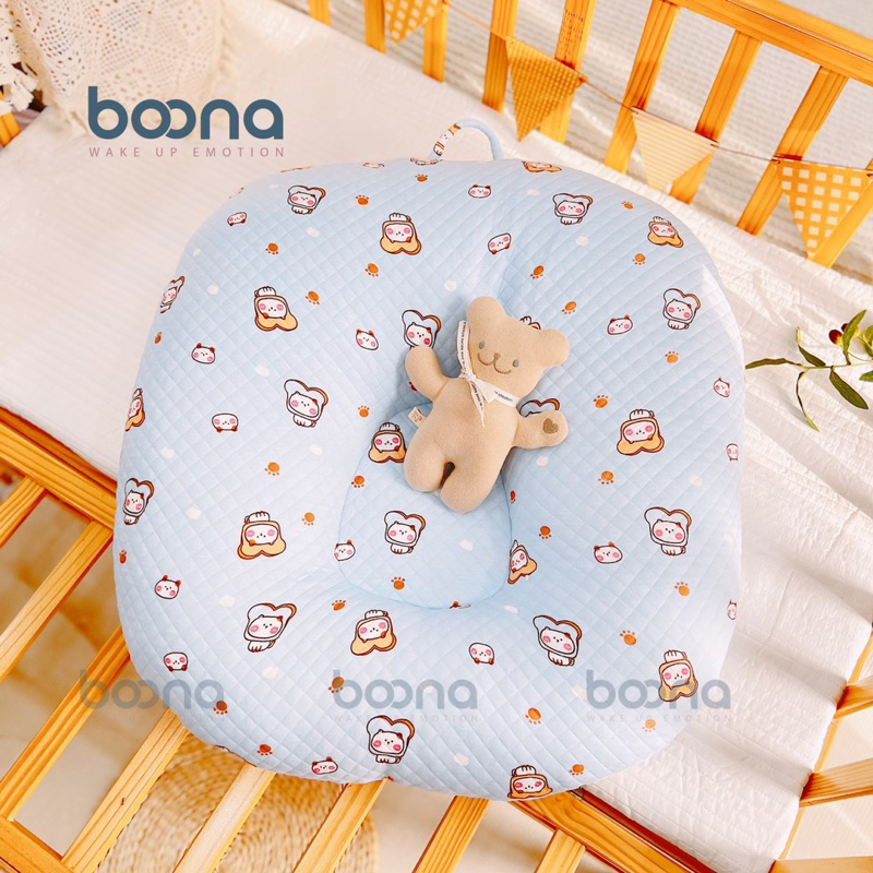 Gối chống trào ngược Boona hàng cao cấp - phiên bản chất xốp Trần bông size to 70x70cm bông nặng 2kg dành cho bé sơ sinh