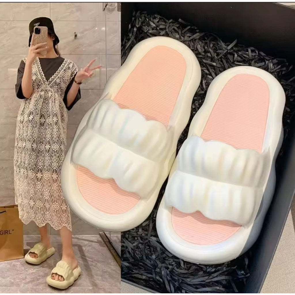 Dép nữ cánh hoa chống trượt quai ngang bánh mì nữ đế cao 3cm