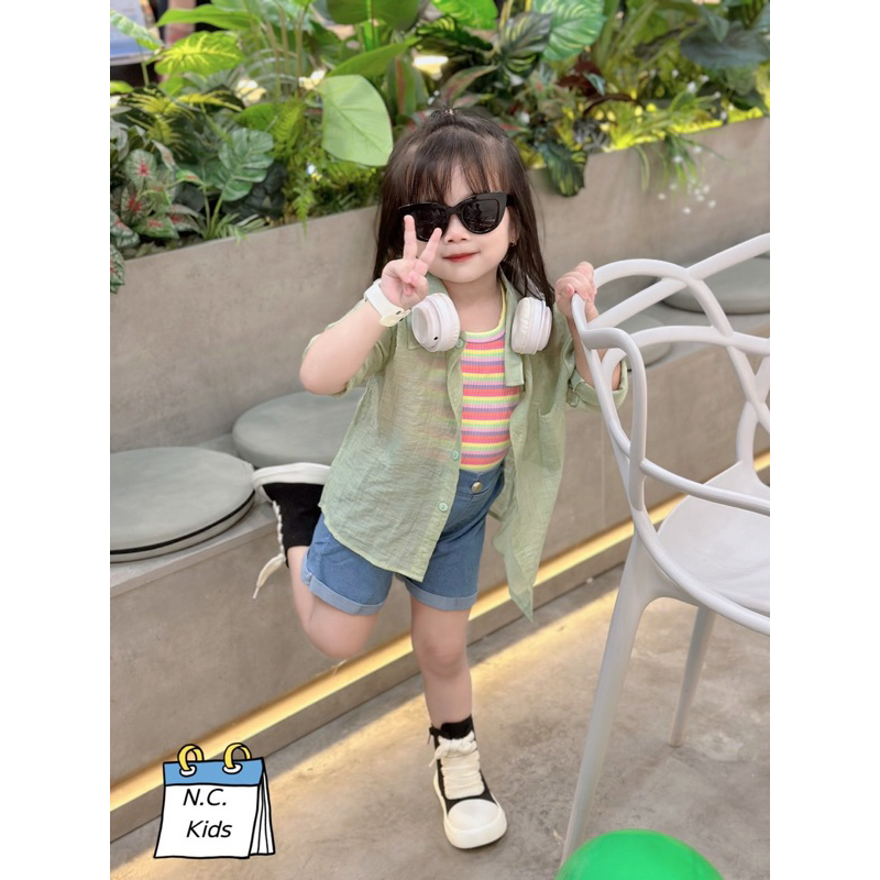 Set 3ct sơ mi đũi kèm áo tăm bé gái