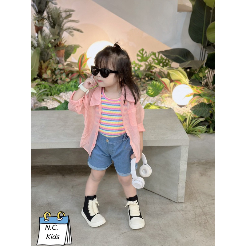 Set 3ct sơ mi đũi kèm áo tăm bé gái