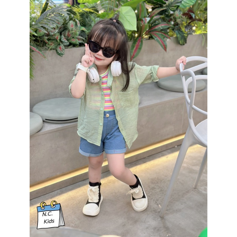 Set 3ct sơ mi đũi kèm áo tăm bé gái