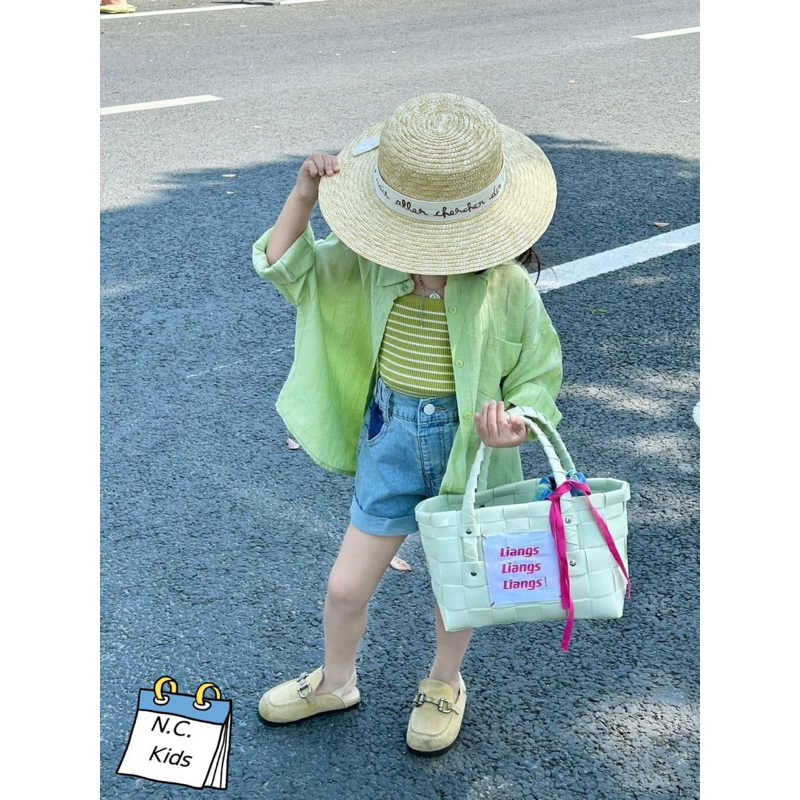 Set 3ct sơ mi đũi kèm áo tăm bé gái