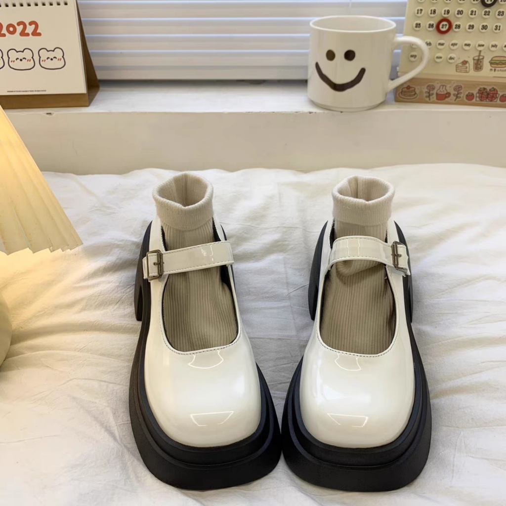 Giày Mary Jane da bóng nữ đế 3 phân Anh quốc mũi vuông đơn giản đẹp xinh rẻ mẫu mới hot trend đi học đi chơi