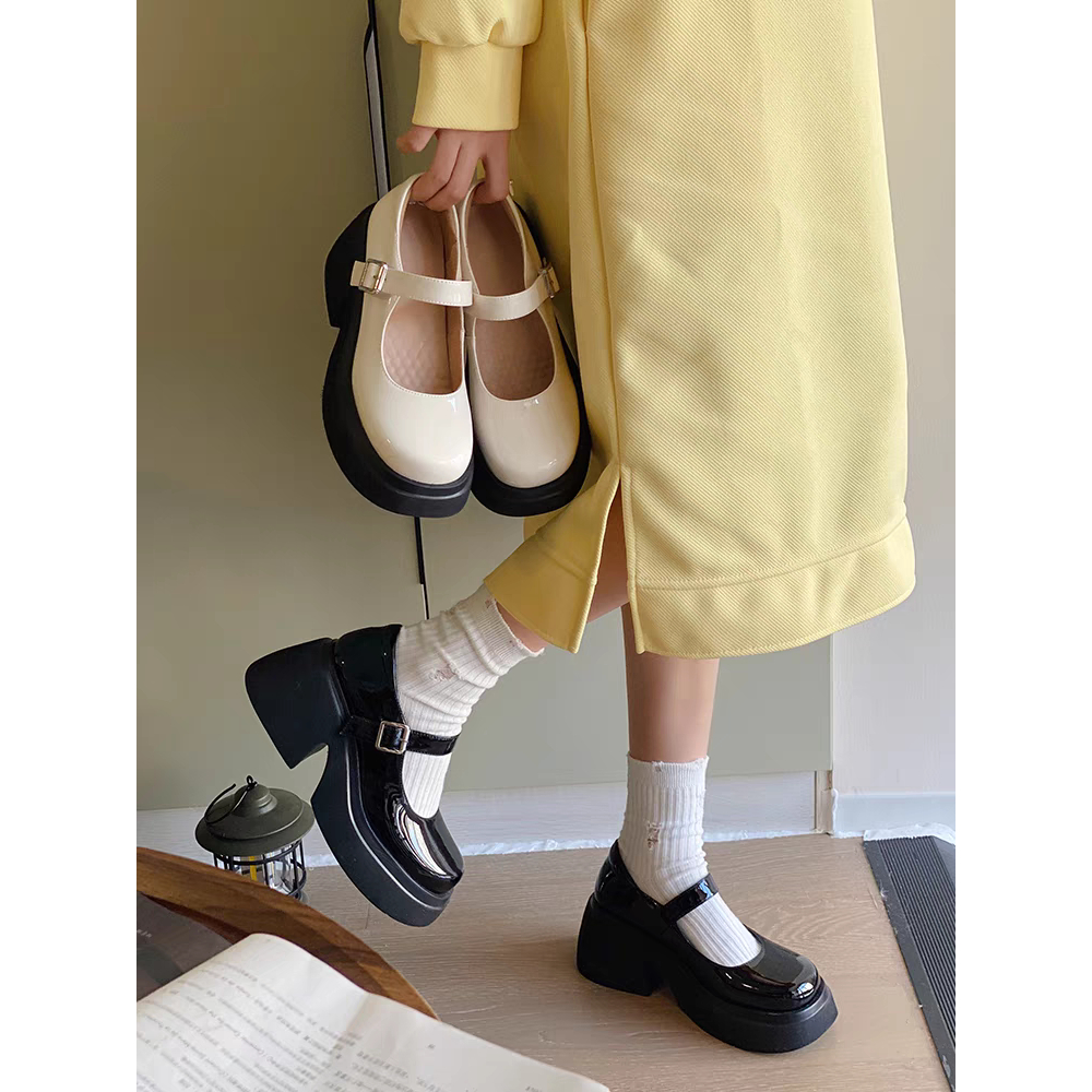 Giày Mary Jane da bóng nữ đế 3 phân Anh quốc mũi vuông đơn giản đẹp xinh rẻ mẫu mới hot trend đi học đi chơi