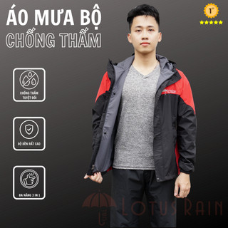 Áo mưa bộ 2 lớp cao cấp Lotusrain vải tráng mủ cao su siêu nhẹ siêu bền chống thấm tuyệt  đối