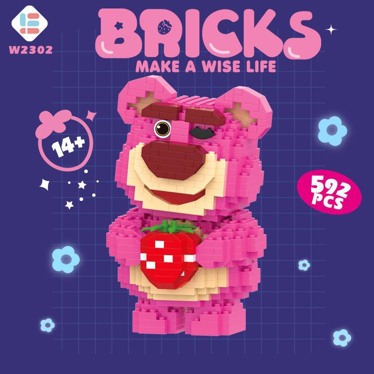 Mô hình lắp ráp gấu dâu Lotso, gấu con ngồi dễ thương, siêu kute cho bé, Đồ chơi xếp hình gấu dâu Lotso - Muối Blocks