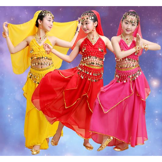 🍄 Trang Phúc Múa Bụng Cho Bé. Váy Múa Ấn Độ Alibaba Đủ Phụ Kiện Vòng Tay,  Vòng Tai, Vòng Cổ