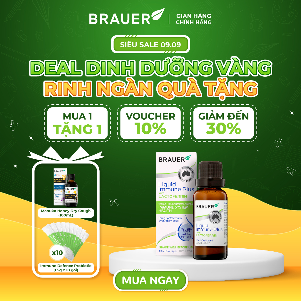 Siro BRAUER Lactoferrin - Hỗ trợ Tăng đề kháng từ sữa non (23ml)