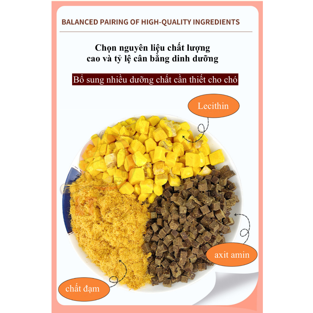 CHÀ BÔNG  mix LÒNG ĐỎ TRỨNG VÀ THỊT BÒ VIÊN CHO CHÓ KÉN ĂN BỔ SUNG DINH DƯỠNG GÓI