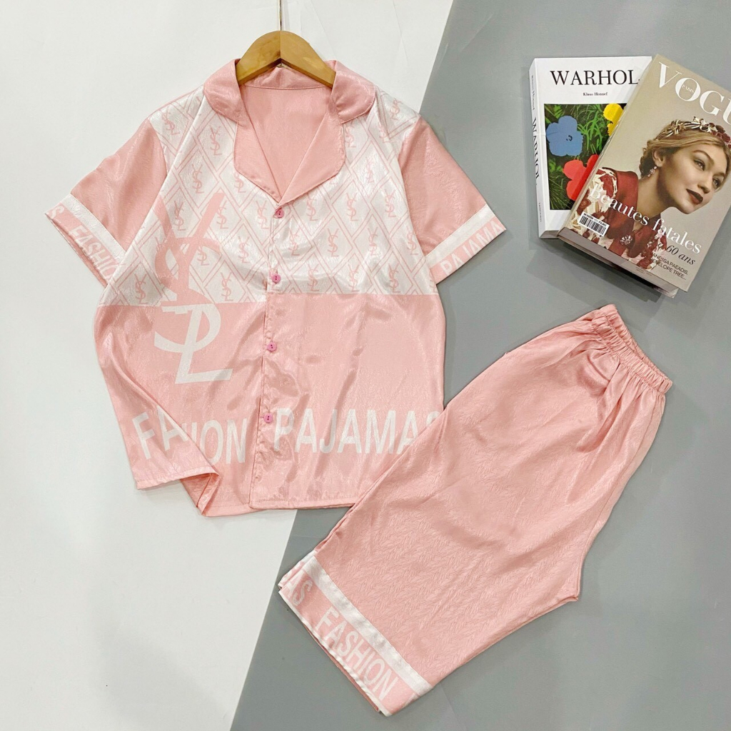 Bộ Pijama lụa latin satin phối hàn loại 1 siêu mềm mát mẫu ngố