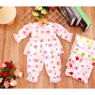  Đồ bộ bé gái tay dài baby doll họa tiết bé gấu cực xinh bộ thu đông chất vải tơ xốp mềm thoáng mát từ 5-14kg 