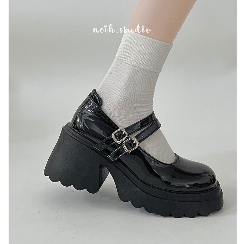 Giày Mary Jane nữ đế đám mây răng cưa phối 2 quai da bóng neih.studio