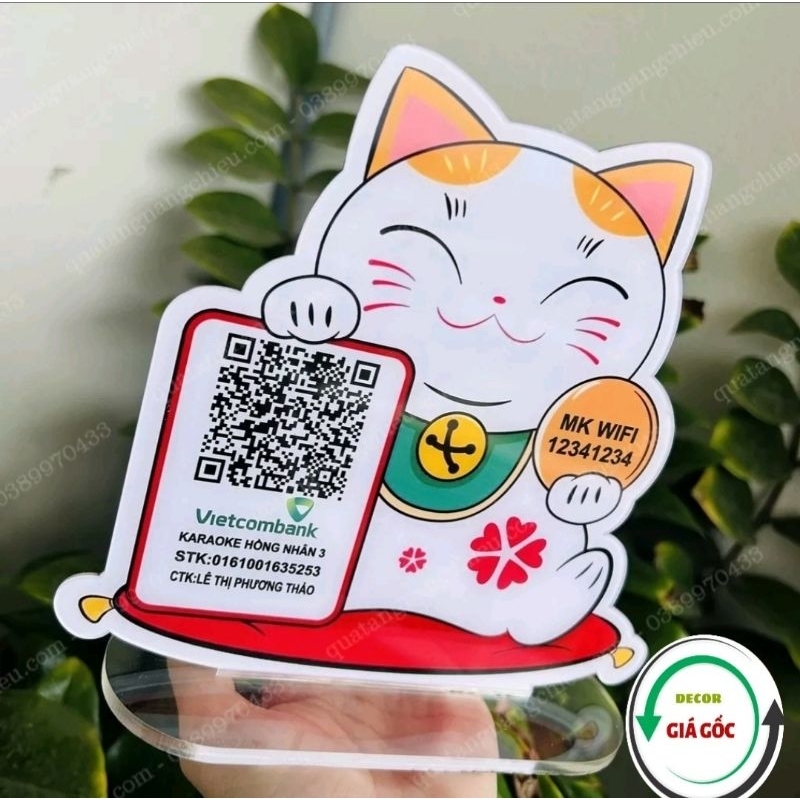 Bảng mã qr code để bàn mèo thần tài in theo yêu cầu, vật phong thủy dùng để ở quầy lễ tân