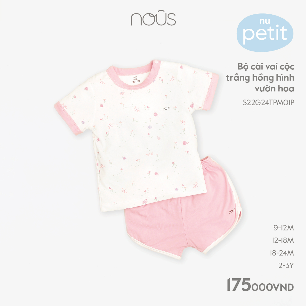 Bộ cộc cài vai trắng hồng vườn hoa cho bé từ 9 tháng tuổi đến 2 tuổi Nu Petit - Nous Bình Dương - Bipbipstore
