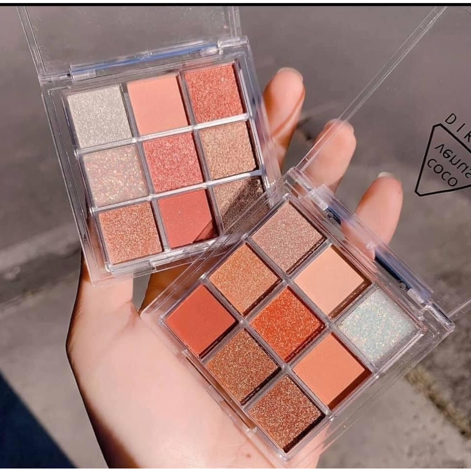 Bảng phấn mắt DIKALU 9 ô màu ánh nhũ tone hồng cam trang điểm chuyên nghiệp Chính Hãng