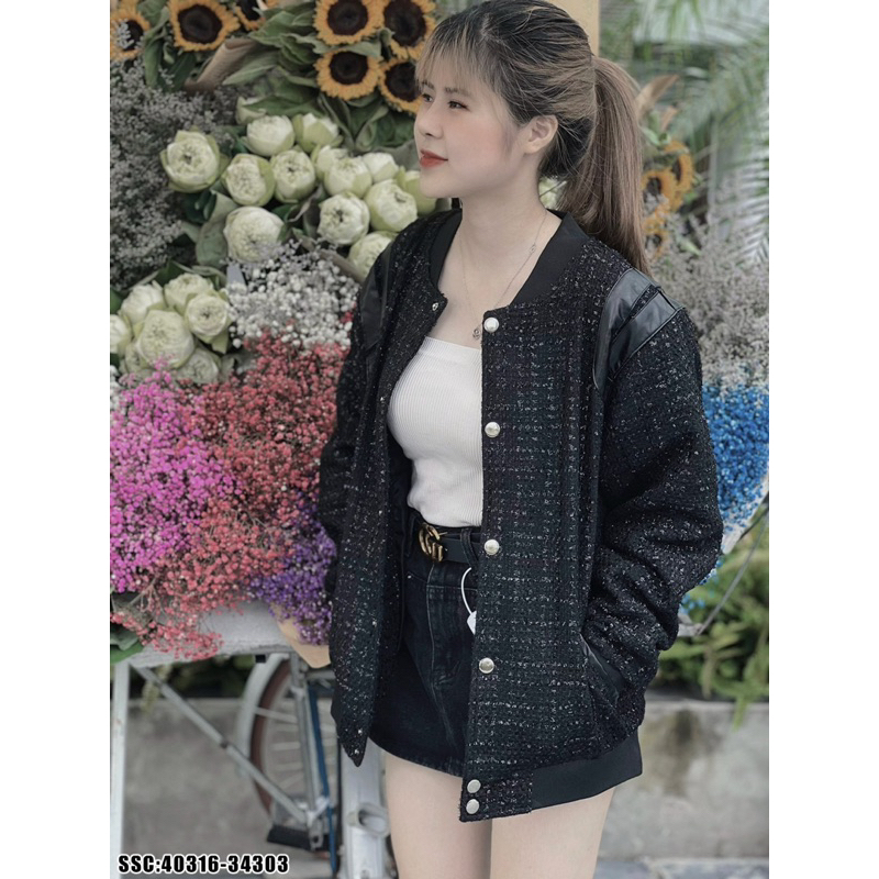 Áo bomber nam nữ phối vai da vải dệt kim tuyến GVC siêu hot hit