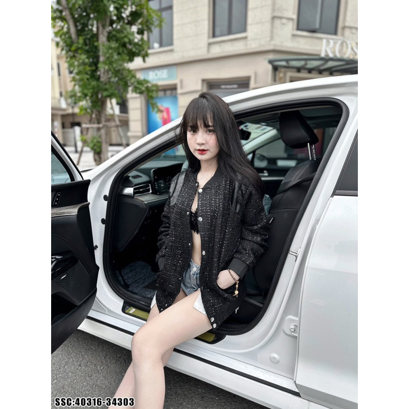 Áo bomber nam nữ phối vai da vải dệt kim tuyến GVC siêu hot hit