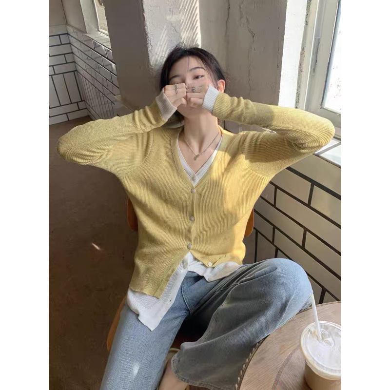 Áo Cardigan thun gân 2 lớp dáng ngắn Lilis roo