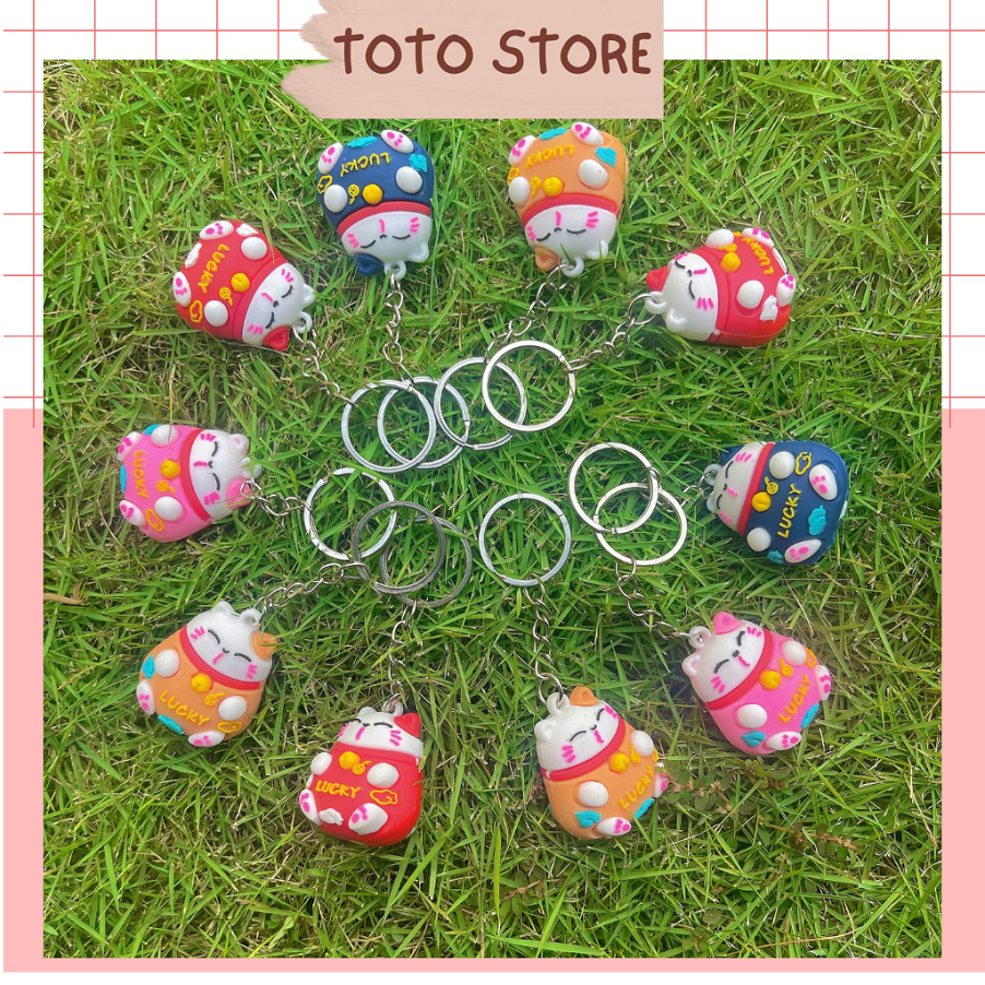 MÀU NGẪU NHIÊN - Móc Khóa Mèo Thần Tài Phong Thủy Nhiều Màu, Làm Quà Tặng Ý Nghĩa